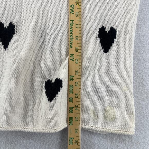 LISA TODD Sweater S Love Gear Hearts Rolled Hem Pullover Cotton Blend White - Picture 12 of 14